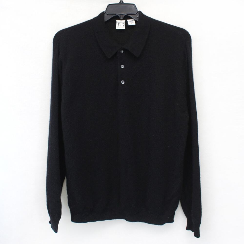 Field Gear Sweater Pullover 100% Cashmere Collared Black Cozy Minimalist Large